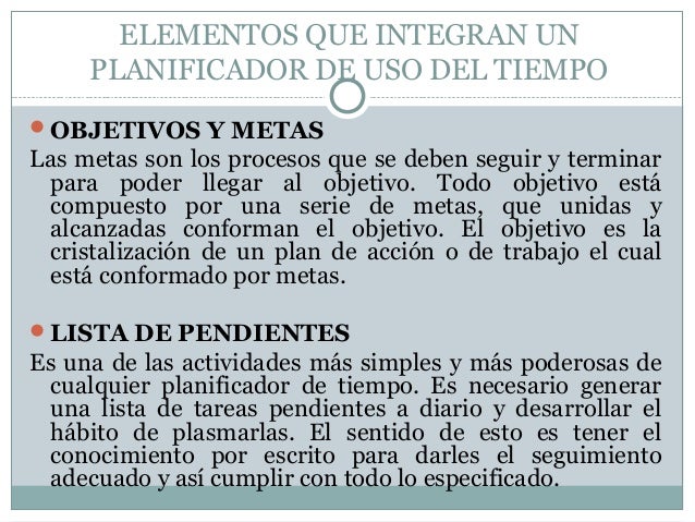 Elementos del Planificador - Admon. Tiempo