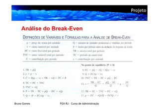 Projeto



    Análise do Break-Even




Bruno Gomes      FGV-RJ – Curso de Administração
 