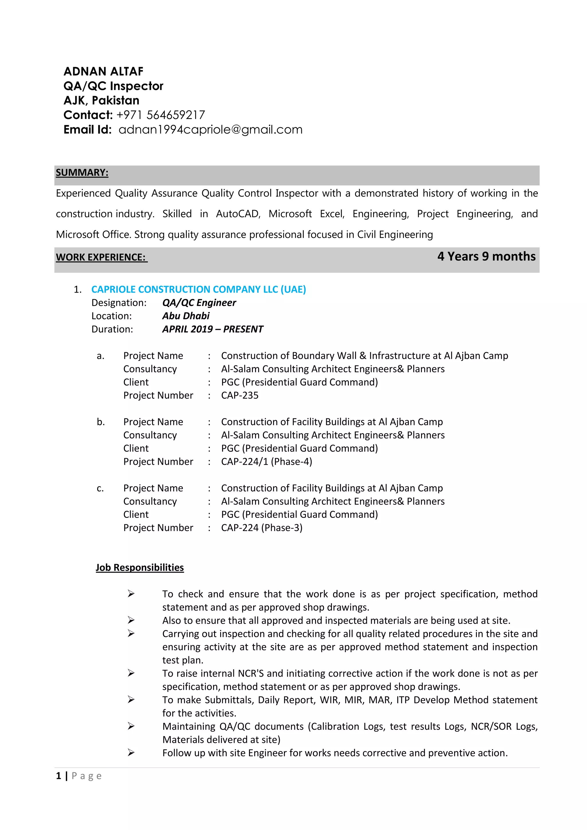 CV of Adnan Altaf ( QA QC Inspector ) PDF