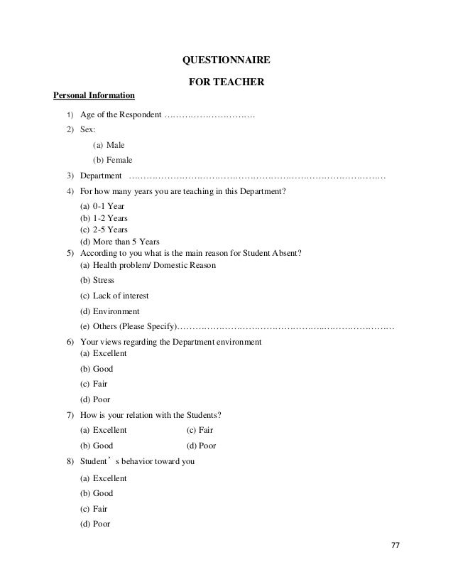 Absenteeism dissertation questionnaire