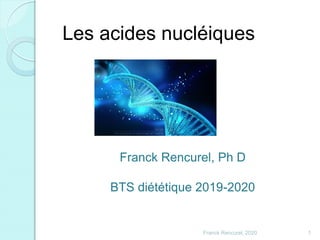 Les acides nucléiques
Franck Rencurel, Ph D
BTS diététique 2019-2020
1Franck Rencurel, 2020
 