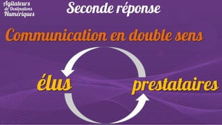 Seconde réponse

Communication en double sens

élus

prestataires

 