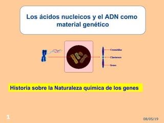 08/05/191
Los ácidos nucleicos y el ADN como
material genético
Historia sobre la Naturaleza química de los genes
 