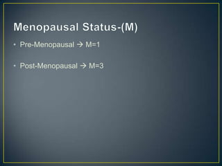 • Pre-Menopausal  M=1

• Post-Menopausal  M=3
 