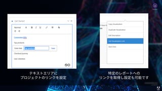 © 2017 Adobe Systems Incorporated. All Rights Reserved. Adobe Confidential. 73
テキストエリアに
プロジェクトのリンクを設定
特定のレポートへの
リンクを取得し設定も可能です
Analytics
 