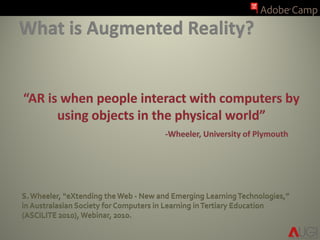 S.Wheeler, “eXtending the Web - New and Emerging LearningTechnologies,”
in Australasian Society for Computers in Learning inTertiary Education
(ASCILITE 2010), Webinar, 2010.
 