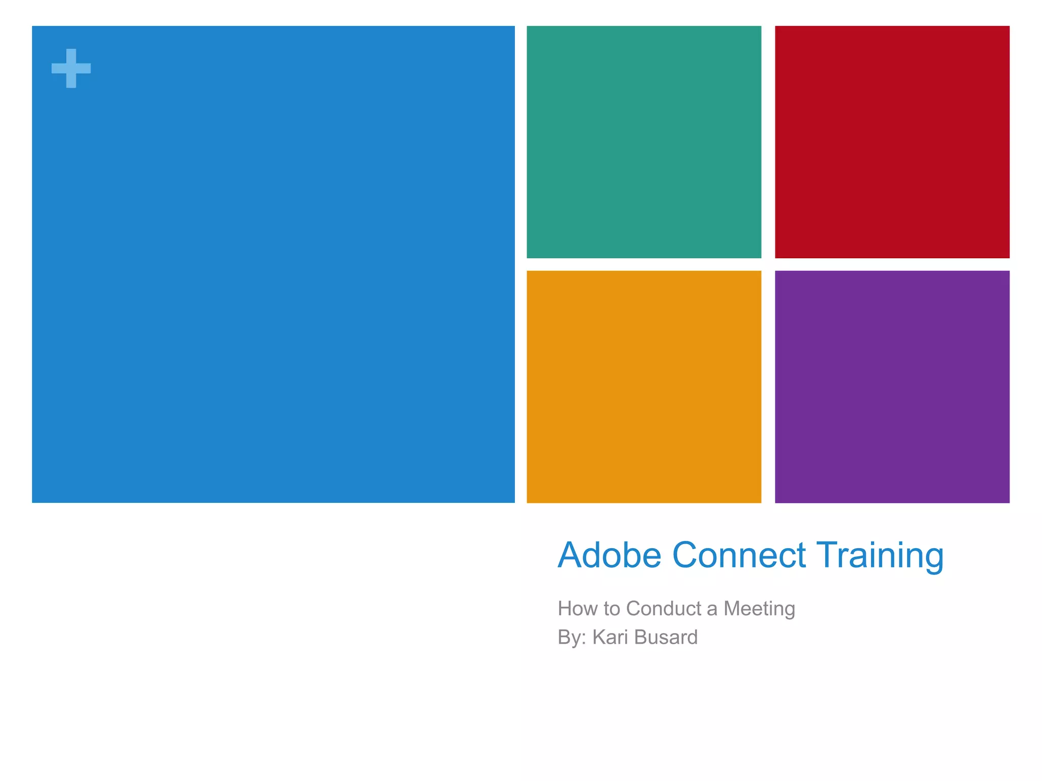 +




    Adobe Connect Training
    How to Conduct a Meeting
    By: Kari Busard
 