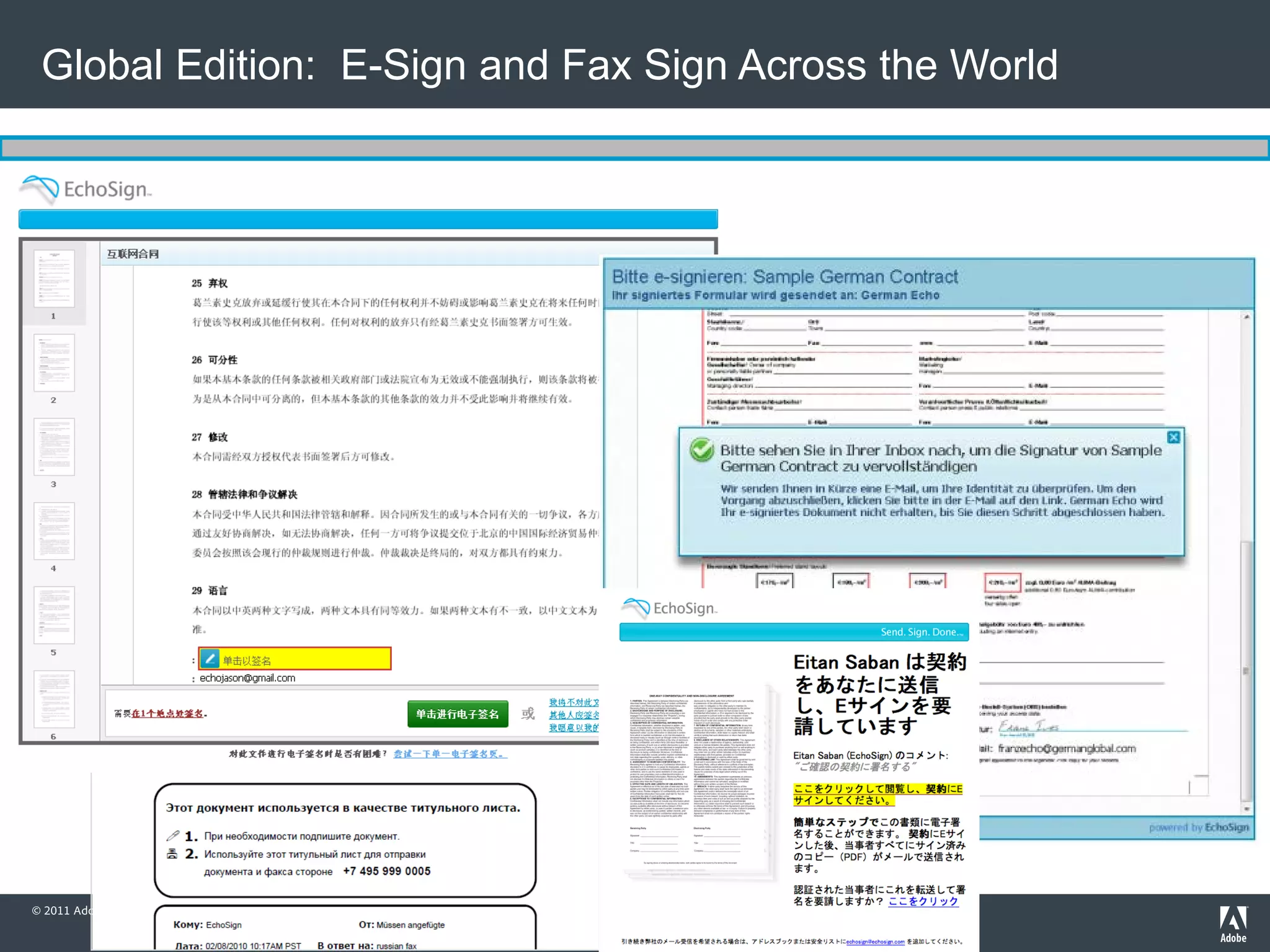 Global Edition: E-Sign and Fax Sign Across the World




© 2011 Adobe Systems Incorporated. All Rights Reserved. Adobe Confidential.
 