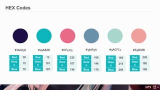 © 2018 Adobe Inc. All Rights Reserved. Adobe Confidential.
HEX Codes
33
#160A36 #19A8AD #E98D8B#160A36 #19A8AD #DF5275 #587F9A #9ACFC1
Red 30
Gree
n
15
Blue 70
Red 12
Gree
n
181
Blue 187
Red 239
Gree
n
160
Blue 156
Red 232
Gree
n
107
Blue 136
Red 106
Gree
n
146
Blue 170
Red 169
Gree
n
215
Blue 204
 
