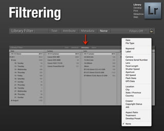 Library




Filtrering
             Develop
             Print
             Slideshow
             Web
 