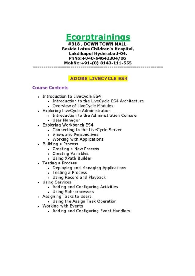 ADOBE LIVECYCLE ES4 Online training Tutorials Best ADOBE LIVECYCLE