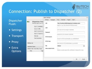 Connection: Publish to Dispatcher (2)
Dispatcher
Flush:
 Settings
 Transport
 Proxy
 Extra
Options
 