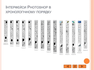 ІНТЕРФЕЙСИ PHOTOSHOP В
ХРОНОЛОГІЧНОМУ ПОРЯДКУ
 