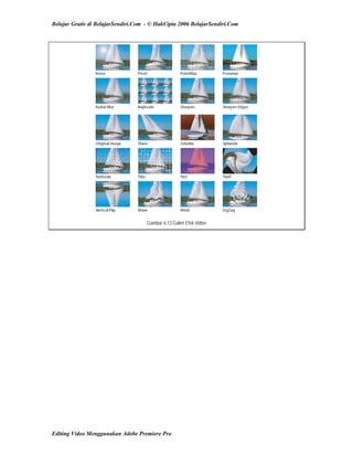 Belajar Gratis di BelajarSendiri.Com - © HakCipta 2006 BelajarSendiri.Com
Gambar 6.13 Galeri Efek Video
Editing Video Menggunakan Adobe Premiere Pro
 