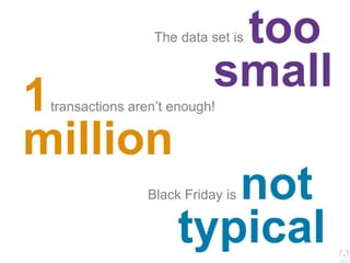 © 2013 Adobe Systems Incorporated. All Rights Reserved. Adobe Confidential.
Black Friday is
The data set is too
small
transactions aren’t enough!1
million
not
typical
 