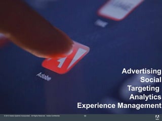 © 2013 Adobe Systems Incorporated. All Rights Reserved. Adobe Confidential. 59
Advertising
Social
Targeting
Analytics
Experience Management
 