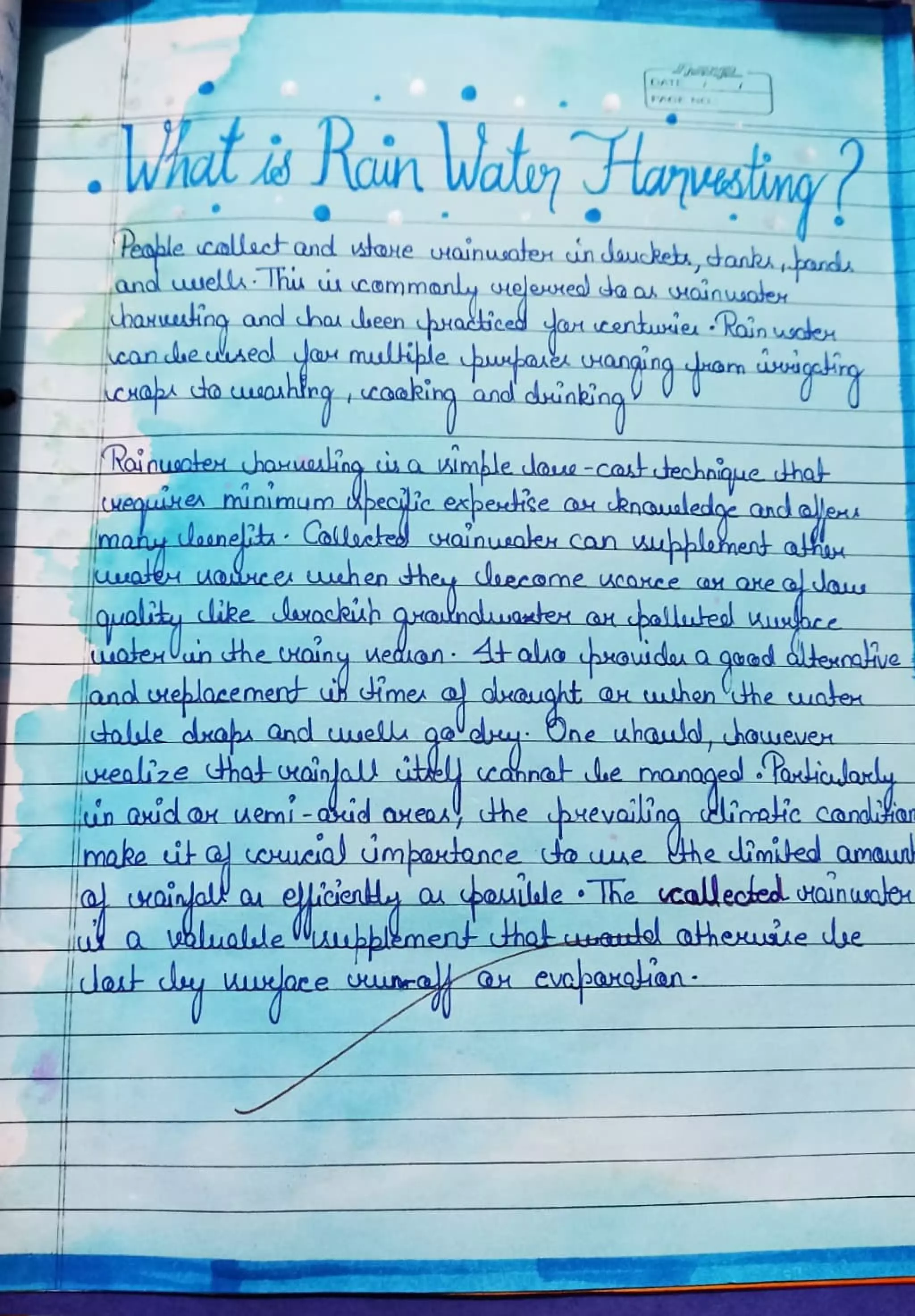 CBSE class 12 economics project work rainwater harvesting | PDF