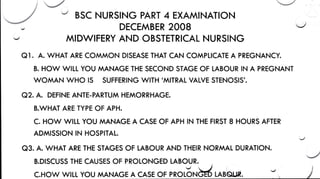Bsc nursing 4th year OBSTETRICS AND GYANACOLOGY MAIN EXAM QUESTIONS ...