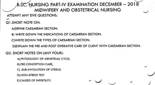 Bsc nursing 4th year OBSTETRICS AND GYANACOLOGY MAIN EXAM QUESTIONS ...