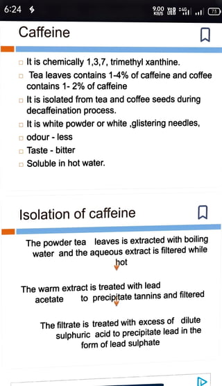 Describe the Isolation method of caffeine | PDF