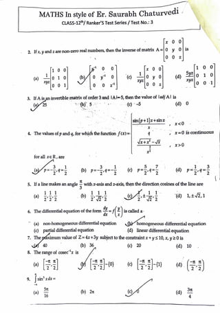 Maths Test Paper For Class 12 Board Exam | PDF