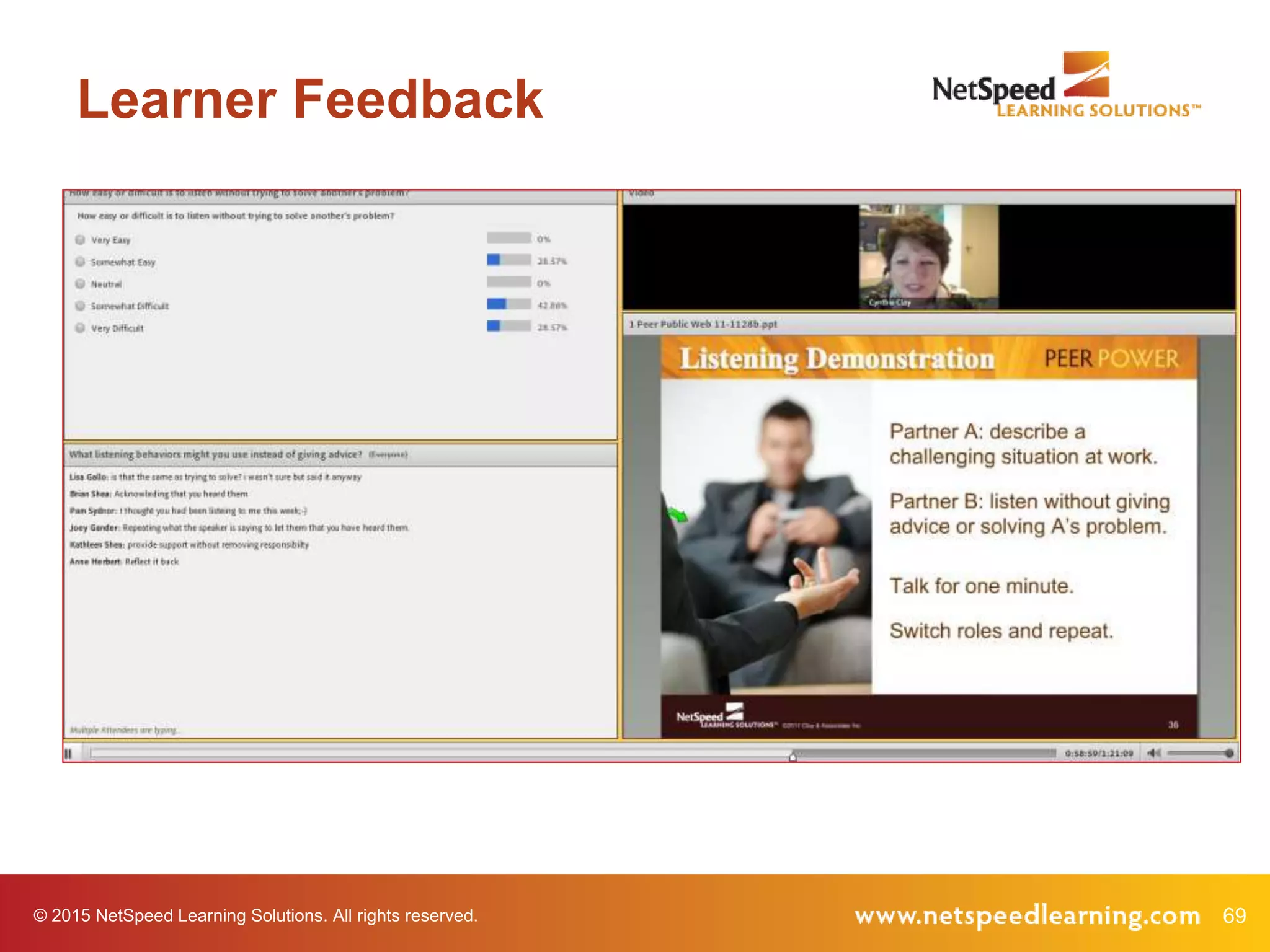 © 2015 NetSpeed Learning Solutions. All rights reserved. 69
Learner Feedback
 