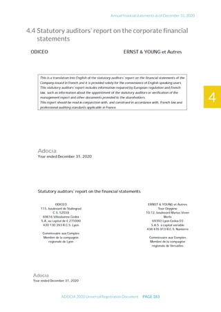 Annual financial statements as of December 31, 2020
ADOCIA 2020 Universal Registration Document PAGE 183
4
4.4 Statutory auditors’ report on the corporate financial
statements
 