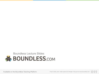 Boundless Lecture Slides 
Free to share, print, make copies and changes. Get yours Available on the Boundless Teaching Platform at www.boundless.com 
 