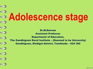 Dr.M.Deivam
Assistant Professor
Department of Education,
The Gandhigram Rural Institute – (Deemed to be University)
Gandhigram, Dindigul district, Tamilnadu – 624 302
 