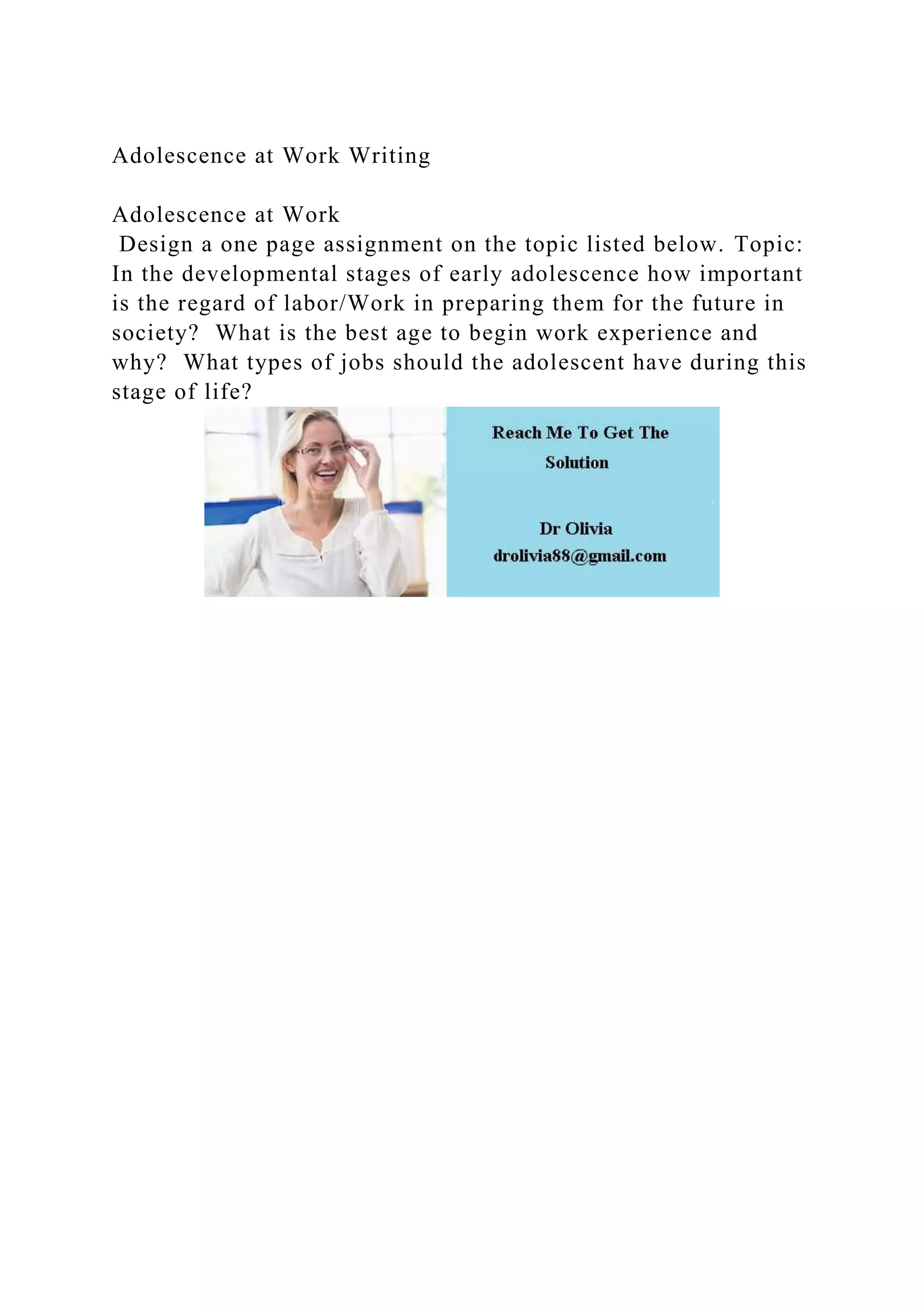 Adolescence at Work WritingAdolescence at Work Design a one pa.docx