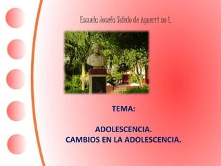 Escuela Josefa Toledo de Aguerri no 1.
TEMA:
ADOLESCENCIA.
CAMBIOS EN LA ADOLESCENCIA.
 