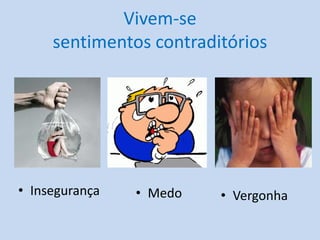 Vivem-se
sentimentos contraditórios
• Insegurança • Medo • Vergonha
 