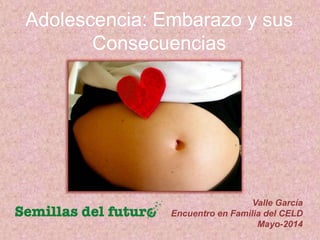 Adolescencia: Embarazo y sus
Consecuencias
Valle García
Encuentro en Familia del CELD
Mayo-2014
 