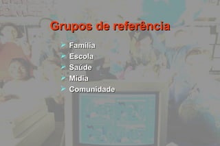 Grupos de referênciaGrupos de referência
 FamíliaFamília
 EscolaEscola
 SaúdeSaúde
 MídiaMídia
 ComunidadeComunidade
 