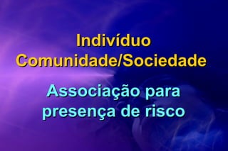 IndivíduoIndivíduo
Comunidade/SociedadeComunidade/Sociedade
Associação paraAssociação para
presença de riscopresença de risco
 