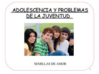 1
ADOLESCENCIA Y PROBLEMASADOLESCENCIA Y PROBLEMAS
DE LA JUVENTUDDE LA JUVENTUD
SEMILLAS DE AMOR
 