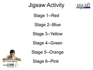 Jigsaw Activity Stage 1--Red      Stage 2--Blue        Stage 3--Yellow      Stage 4--Green      Stage 5--Orange   Stage 6--Pink    