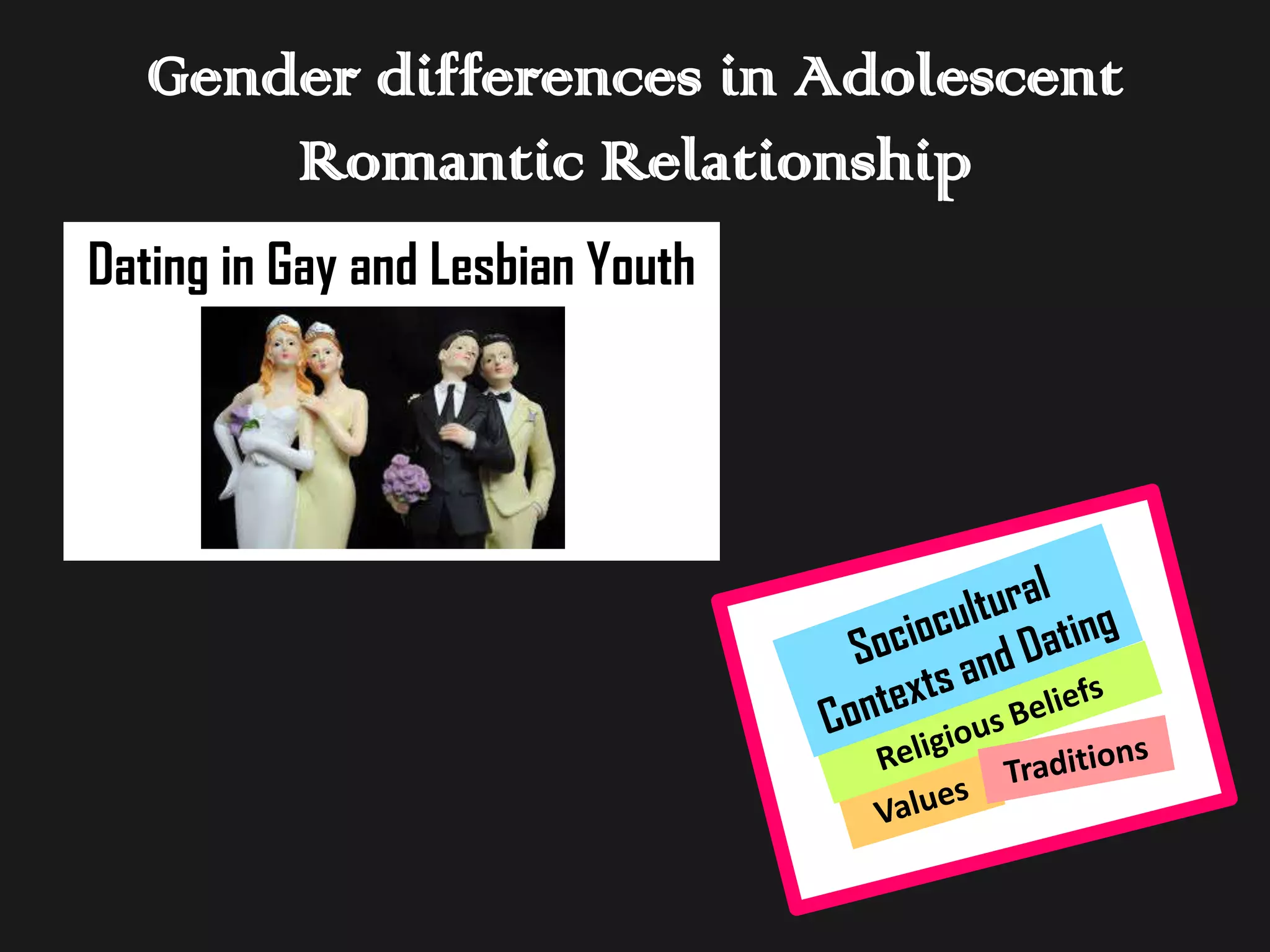 Gender differences in Adolescent
Romantic Relationship
Dating in Gay and Lesbian Youth

 