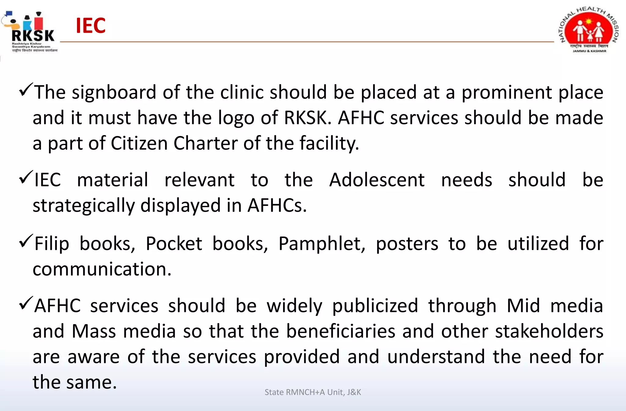 Adolescent Friendly Health Clinics (AFHC) | PPTX