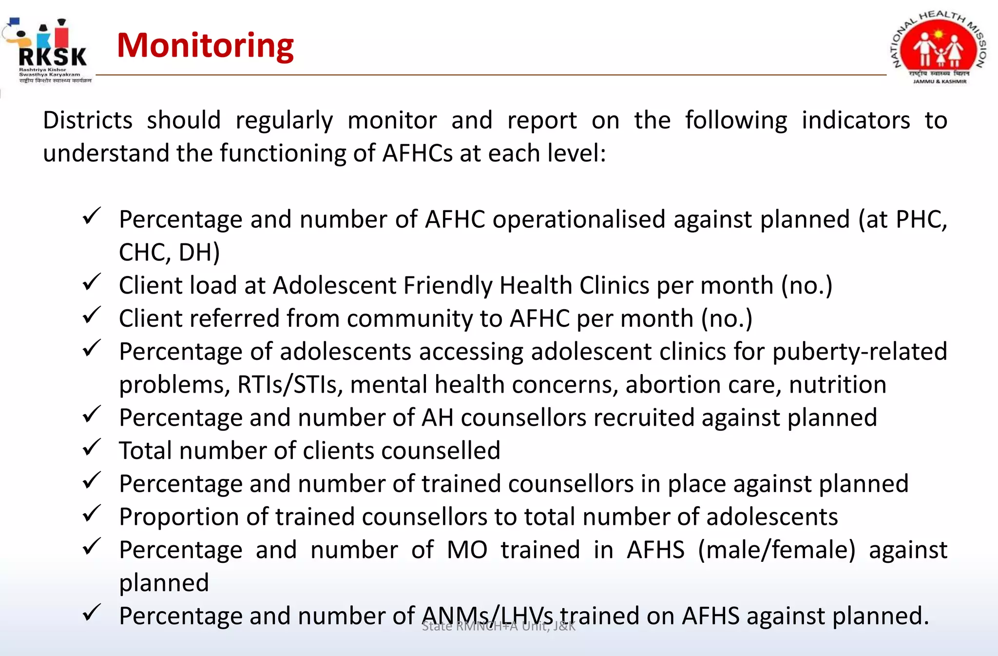 Adolescent Friendly Health Clinics (AFHC) | PPTX