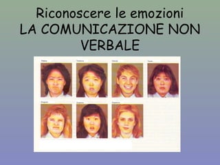 Riconoscere le emozioni 
LA COMUNICAZIONE NON 
VERBALE 
 
