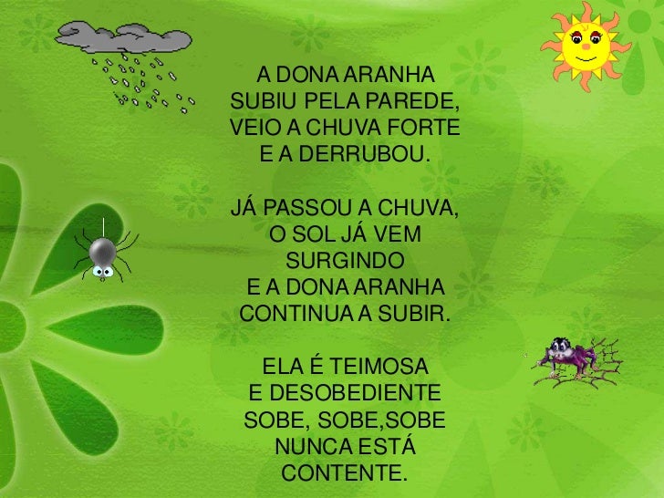 A Dona Aranha Subiu Pela Parede Veio A Chuva Forte