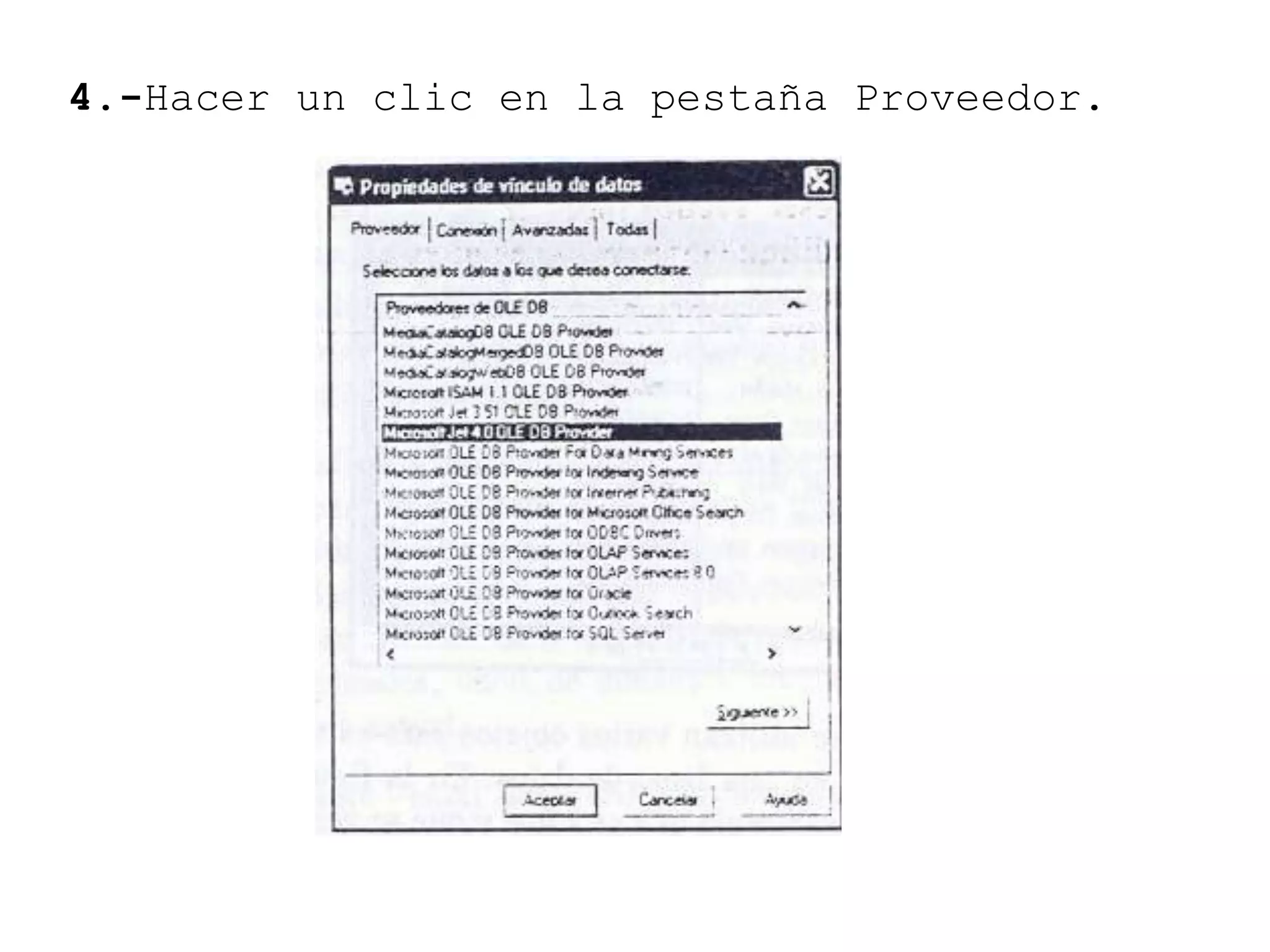 4.-Hacer un clic en la pestaña Proveedor.
 
