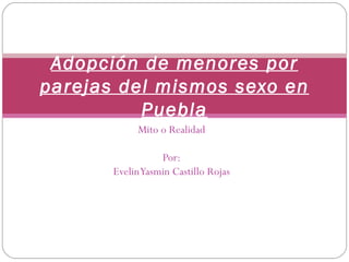 Adopción de menores por
parejas del mismos sexo en
          Puebla
            Mito o Realidad

                  Por:
       Evelin Yasmin Castillo Rojas
 