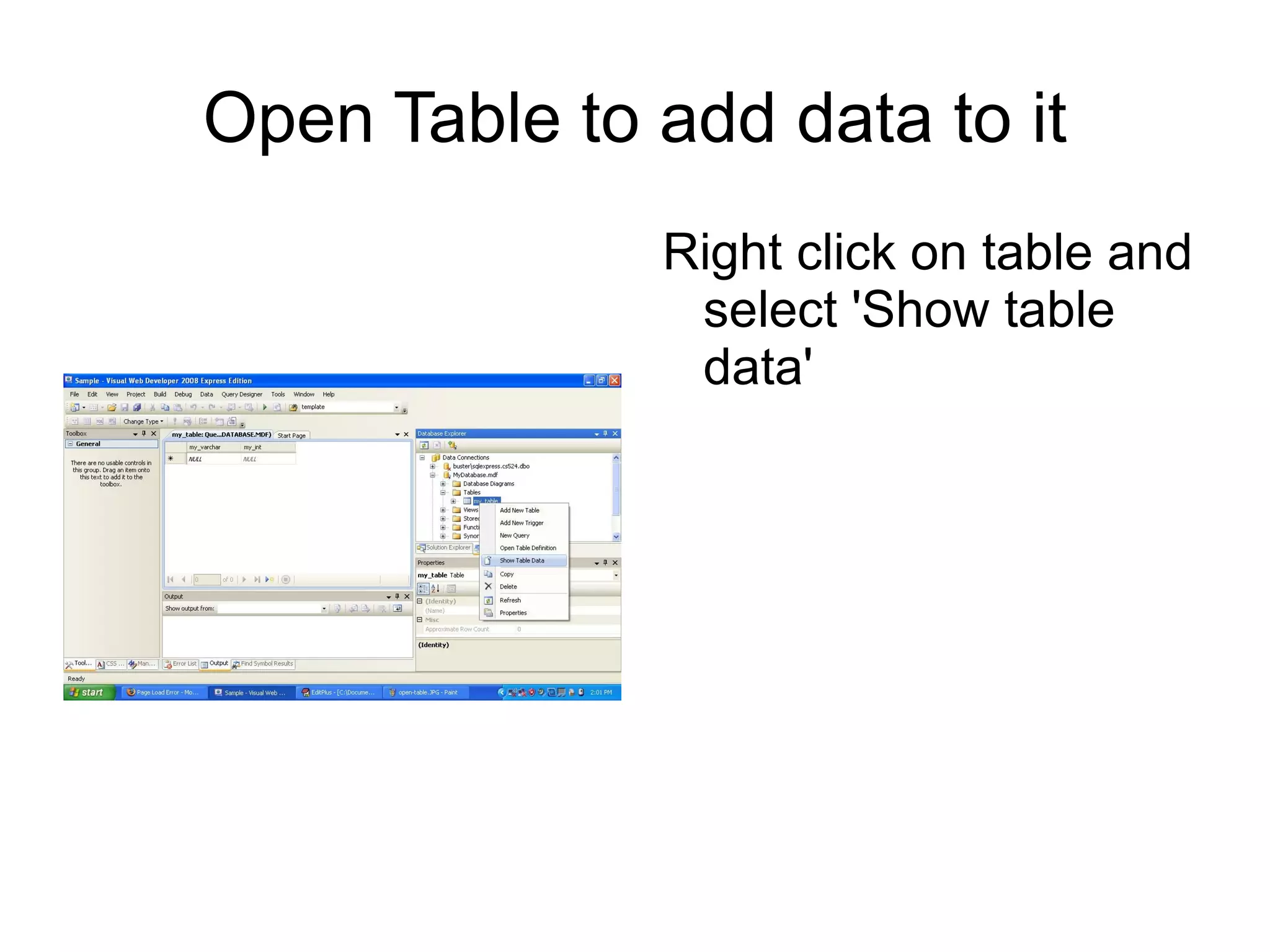 You should see your database “MyDatabase.mdf” 