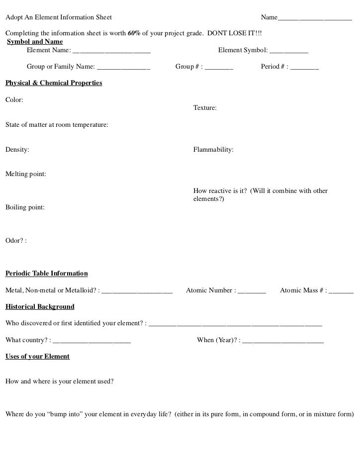 Adopt an element info sheet