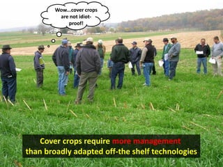 Cover crops require more management
than broadly adapted off-the shelf technologies
Wow...cover crops
are not idiot-
proof!
 