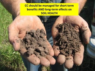CC should be managed for short term
benefits AND long-term effects on
SOIL HEALTH
 