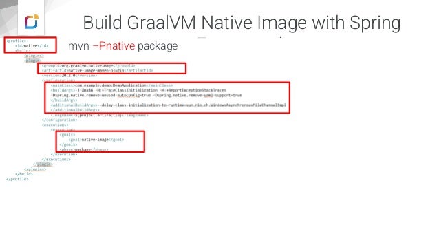 Build GraalVM Native Image with Spring
Framework
mvn –Pnative package
 