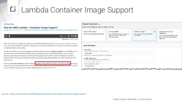 Lambda Container Image Support
Vadym Kazulkin @VKazulkin , ip.labs GmbH
Source: „https://aws.amazon.com/de/blogs/aws/new-for-aws-lambda-container-image-support/
 